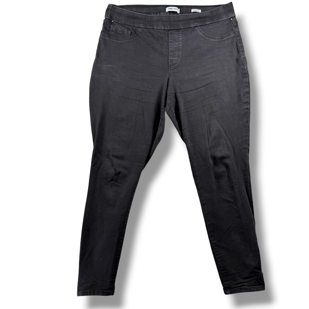 Nine West Heidi Pull-On Skinny Jeans Black High Rise Denim Leggings Womens 16